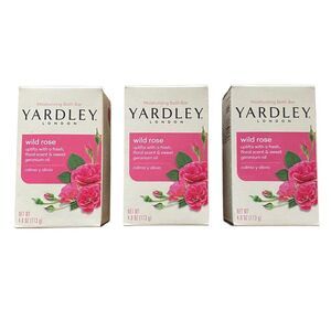 Three (3) Yardley of London Wild Rose Moisturizing Bath Bars NEW
